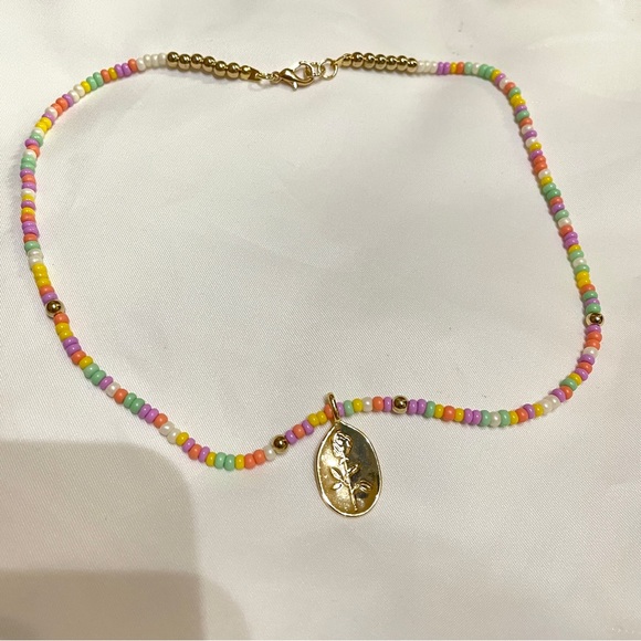 Cute colorful handmade y2k beaded necklace with charm - Picture 1 of 3